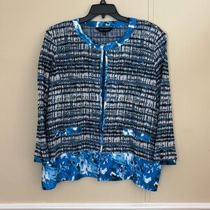 Ming Wang - blue, white and black, textured & designed jacket.